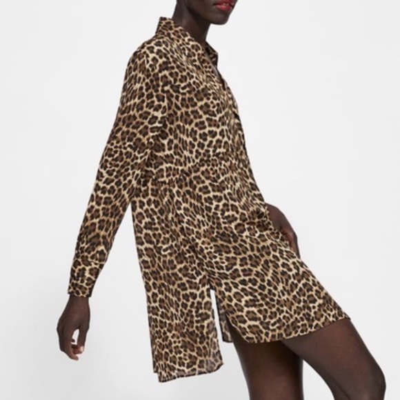 ZARA Leopard Print Button Front Mini Dress | Euro Summer Vacation Chic XS - Picture 3 of 6